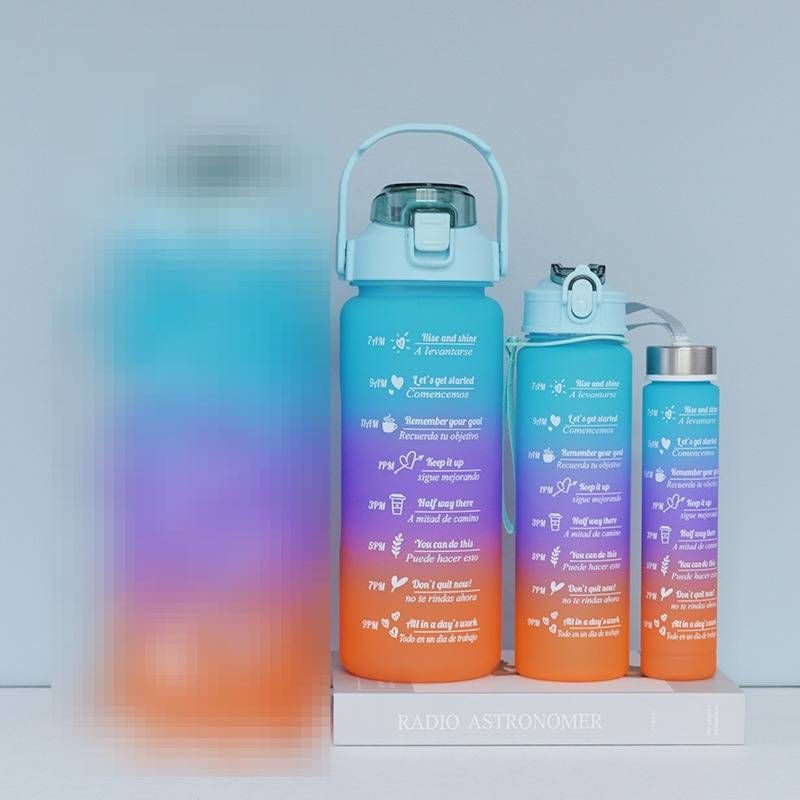 Gradient Color Plastic Cup Three Piece Water Cup High Temperature Resistant Outdoor Fitness Sports Kettle Portable Plastic Water Bottle_voghion.com
