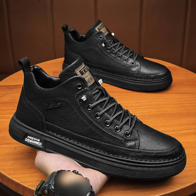 Men's High Top Retro British Style Casual Leather Boots - Waterproof Slip-On Ankle Boots With EVA Insole For All-Day Comfort_voghion.com