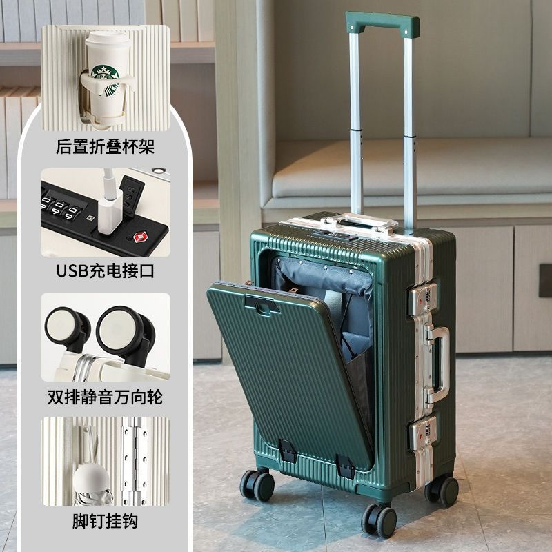Maleta con ruedas con apertura frontal, gran capacidad, ruedas silenciosas, estructura de aluminio resistente y duradera._voghion.com