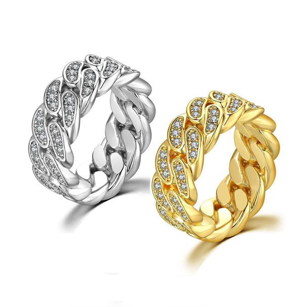 Hip Hop Cuban Chain Inlaid With Zircon Electroplated Real Gold Color Men's Ring_voghion.com