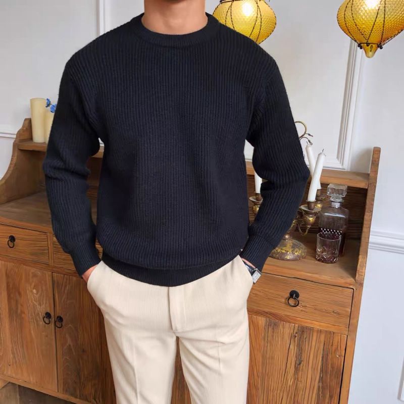 Pull en grosse maille pour homme – Pull surdimensionné en maille torsadée de style coréen-japonais à col montant pour l'hiver et l'automne_voghion.com
