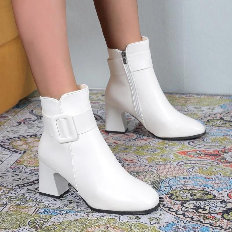 Stivali con plateau da donna, nuovi stivali bianchi da donna di alta qualità, comodi con tacco spesso, da pendolarismo, da ufficio, da donna, con tacchi alti_voghion.com