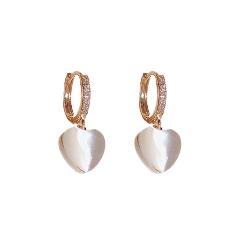 Orecchini a forma di cuore con pietra occhio di gatto trasparente, nuovi alla moda per le donne, design di nicchia di fascia alta, stile popolare_voghion.com