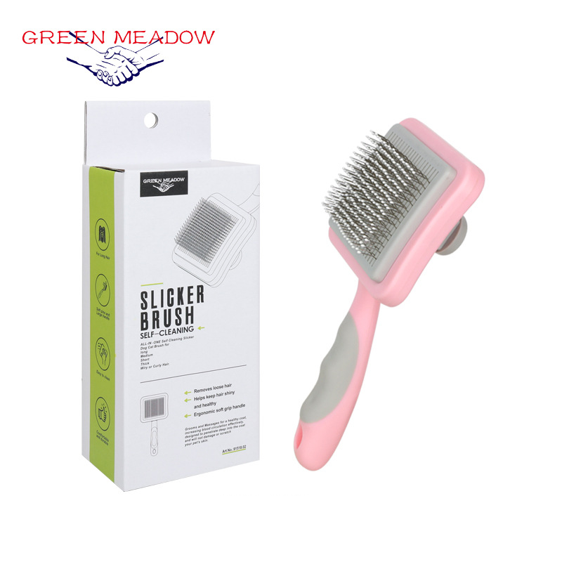 Peigne pour animaux de compagnie, peigne à aiguilles en acier, peigne d'épilation automatique, peigne autonettoyant pour chat et chien, massage pour éliminer les poils flottants, peigne d'épilation en un clic_voghion.com