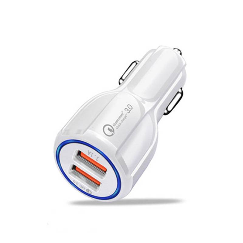 Cargador rápido para coche con doble USB QC3.0 y salida de 6 A y halo LED: cargador compacto de 12 V/24 V para una carga rápida en cualquier lugar._voghion.com