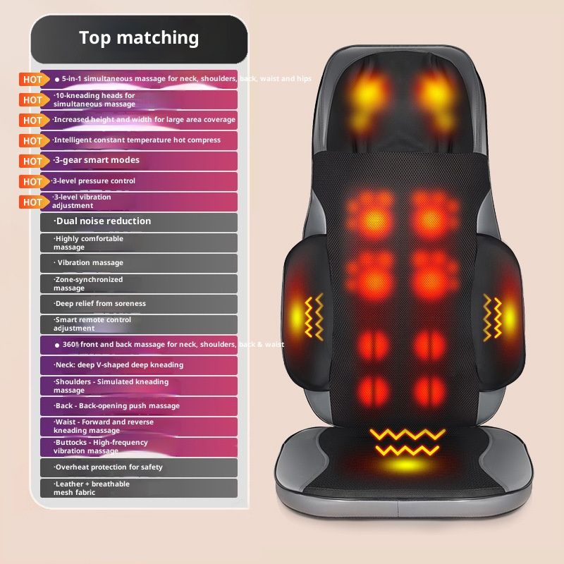 Electric Full Body Massage Cushion With Heat Therapy - 6 Massage Nodes For Neck, Back, Shoulder & Lumbar Relief_voghion.com