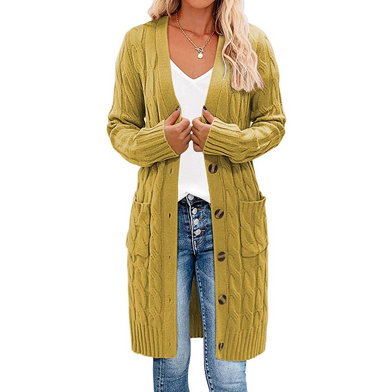 Cardigan con bottoni maglione lungo intrecciato da donna_voghion.com