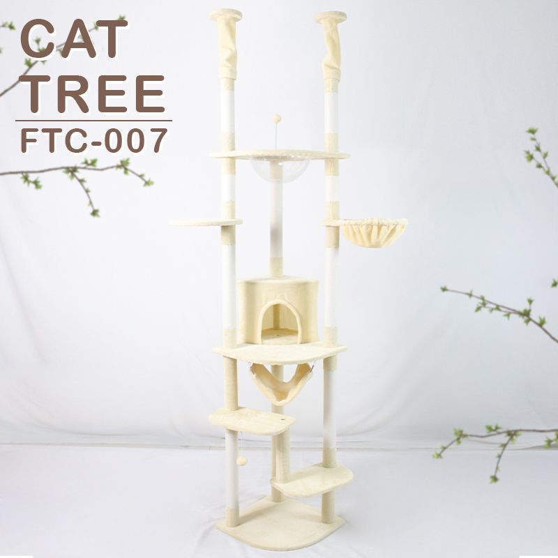 Floor To Ceiling Cat Tower With Adjustable Height(92-101 Inches), 7 Level Cat Climbing Tower With Cozy Hammock, Platforms And Dangling Balls For Ind_voghion.com