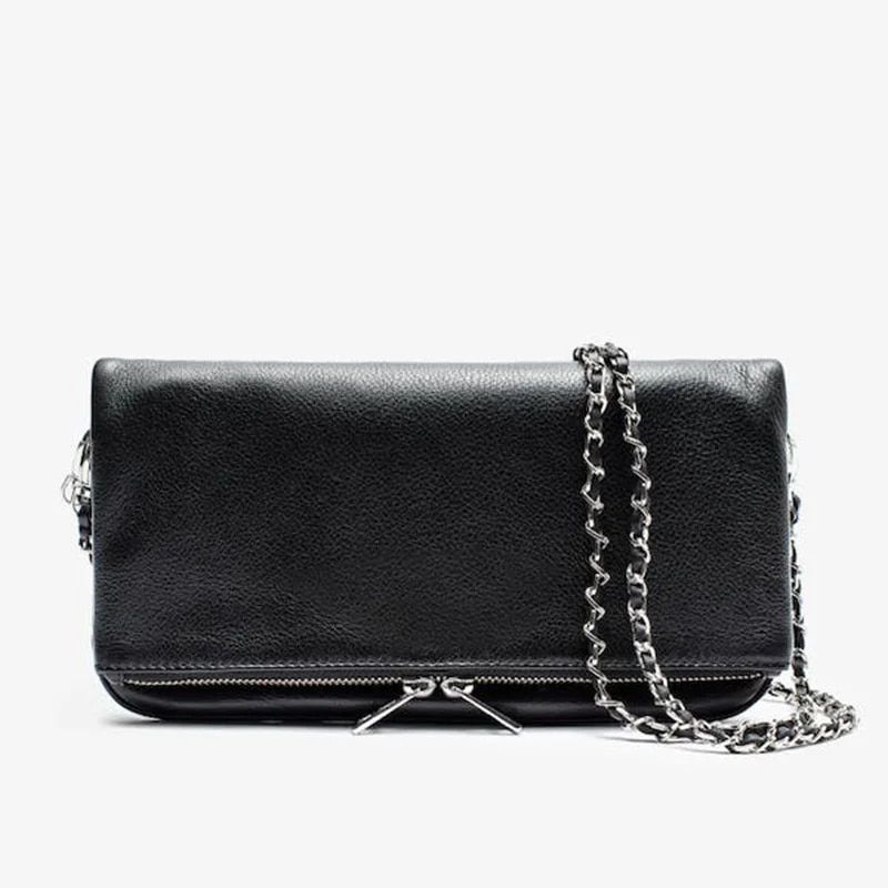 Designer-Schultertasche aus Leder für Damen, Umhängetasche, Flügeltasche, Dekoration mit zwei Ketten, Riemen, Überschlagtaschen, Reißverschluss_voghion.com