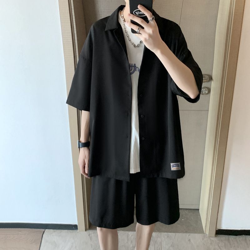 Moška oblačila v slogu za plažo, športna obleka za prosti čas, udobna enobarvna obleka v nevtralnem slogu_voghion.com