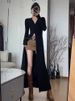 This Year's Trendy Beautiful Knitted Cardigan Autumn Women's Fashion 2025 New Black High-End Elegant Mid-Length Coat_voghion.com