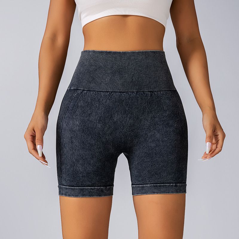 Frosted Sports Hip Lift Three-Point Culottes Seamless Yoga Shorts High Elasticity Washed Fitness Pants_voghion.com