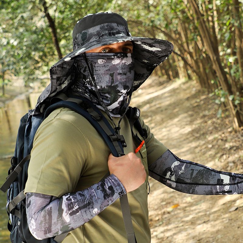 Men's Summer Sun Protection Set - UV Arm Sleeves, Cooling Face Mask & Neck Cover, Breathable For Cycling, Hiking & Outdoor Work​​_voghion.com