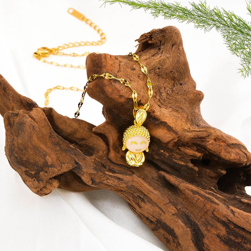 Smiling Face With Gold Inlaid Jade Pendant Protect Body Of The Original Life Buddha Maitreya, Cute Little Buddha_voghion.com