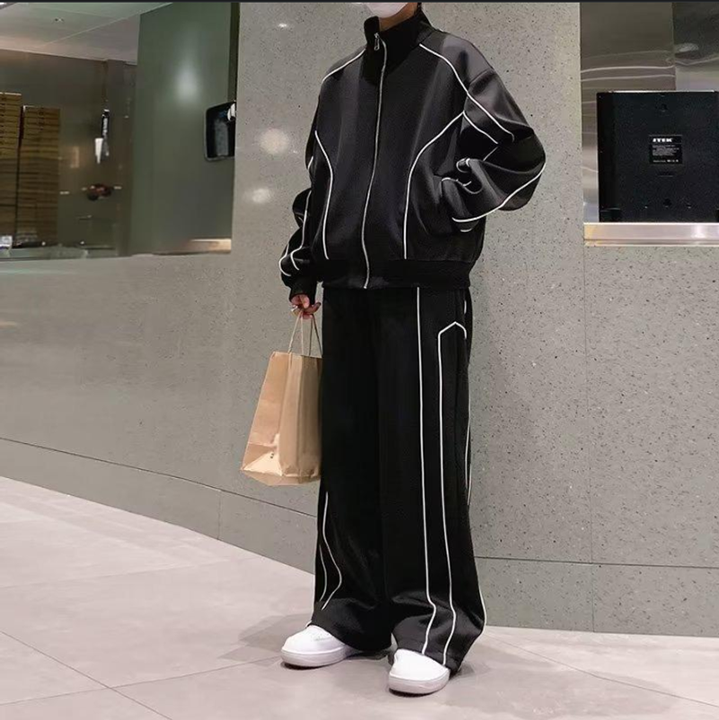 Men's Clothing men's spring and autumn trend loose large size trendy brand jacket Korean style solid color all match casual pants two piece suit_voghion.com