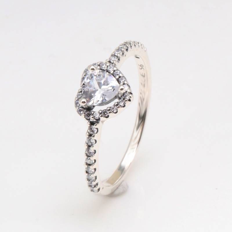 Anillo de corazón noble de plata con baño de cobre blanco para mujer, nuevo anillo apilable de diamantes en forma de corazón para mujer._voghion.com