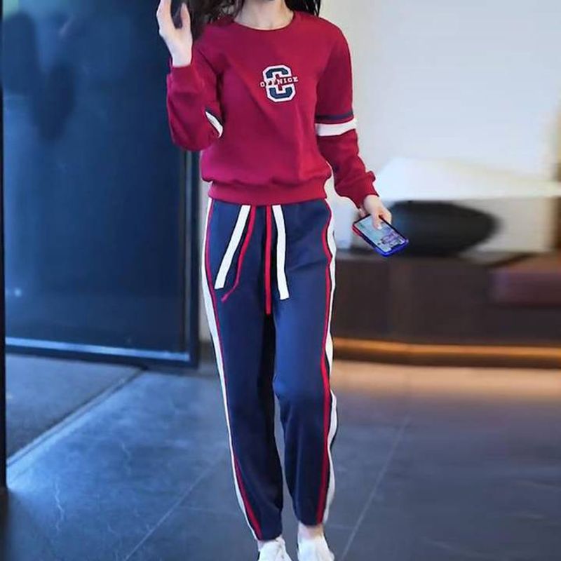 Women's Clothing Autumn And Winter New Velvet Casual Sports Suit For Women Loose Morning Running Sportswear Two Piece Suit_voghion.com