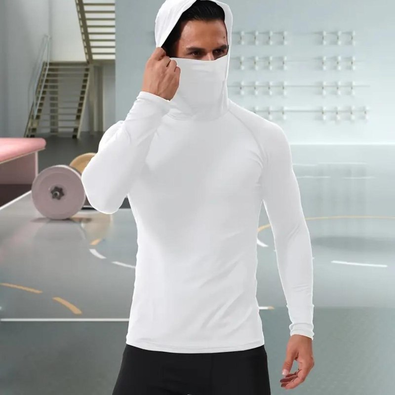 T-shirt d'entraînement à capuche haute performance pour homme – Séchage rapide, respirant et extensible pour le cyclisme, la course à pied et la salle de sport (polyester, printemps/été/automne)_voghion.com