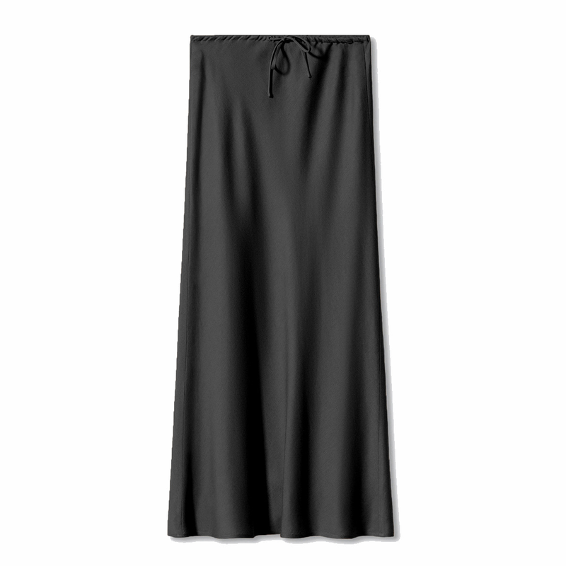 Gonna lunga in raso da donna con coulisse a vita alta e tinta unita_voghion.com