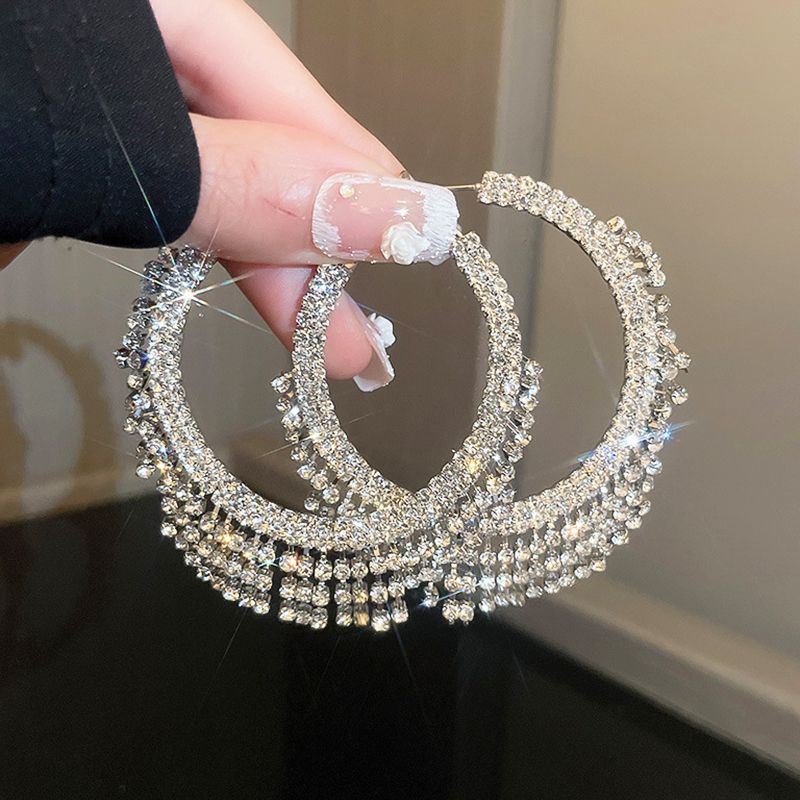 Orecchini rotondi geometrici multistrato con diamanti ad ago in argento, orecchini da donna con temperamento esagerato, orecchini avanzati, orecchini di marea, gioielli per le orecchie_voghion.com