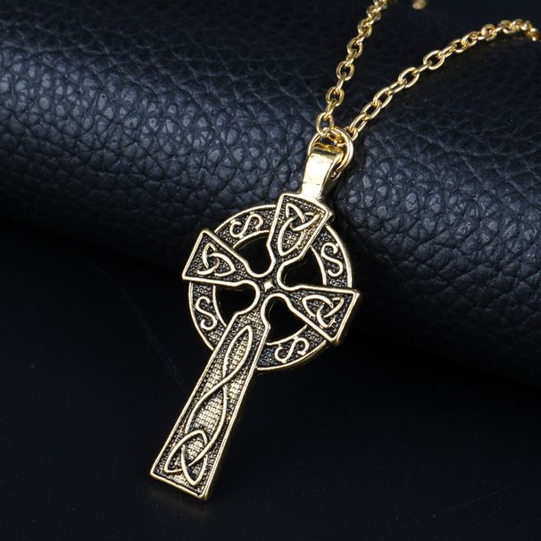 Collana con croce celtica retrò europea e americana per uomo, stile gotico unico, ciondolo versatile e audace per maglione._voghion.com