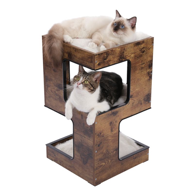Modern Cat Tree with Scratcher Board Furniture Bed 3 Levels Spacious Top Scratching Pad Stand House Removable Soft Cushion Toys_voghion.com