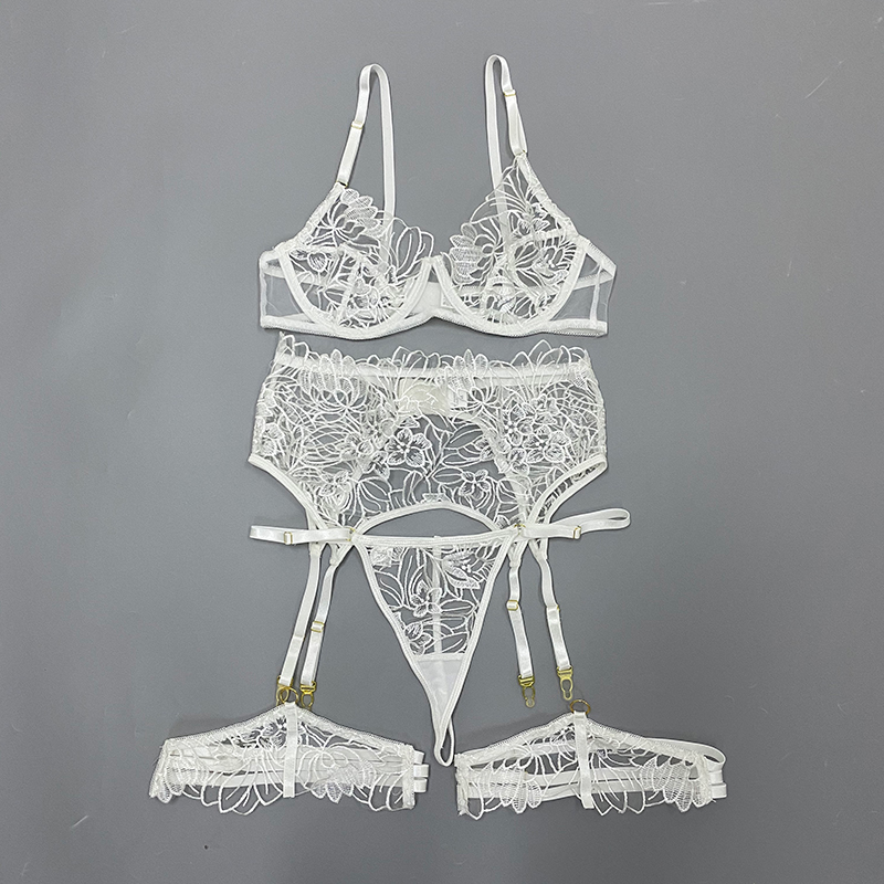Set di slip erotici con ricamo floreale per donna, intimo sexy, con reggicalze, set di slip erotici con ferretto trasparente_voghion.com