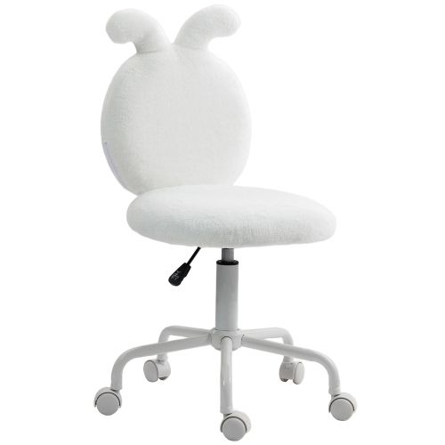 HOMCOM Bürostuhl Schreibtischstuhl Mit Hasenohren, Höhenverstellbar Kosmetikstuhl Mit Samtoptik, Drehstuhl Schminkstuhl Für Schlafzimmer, Weiß_voghion.com