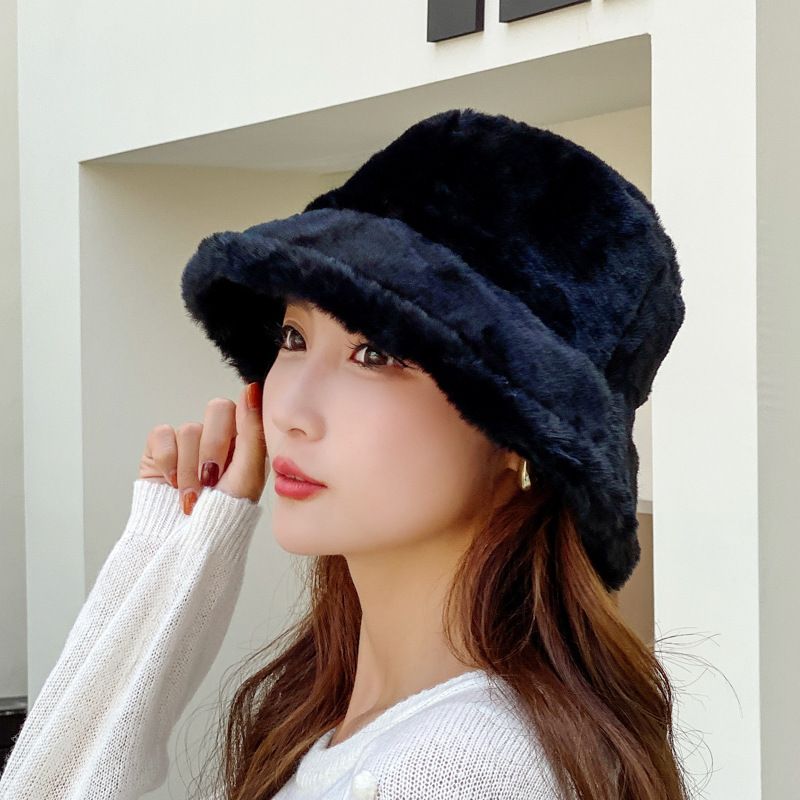 Autumn and winter hat female imitation rabbit fur bucket hat  cute plush  fashion fisherman hat warm thickened basin hat_voghion.com