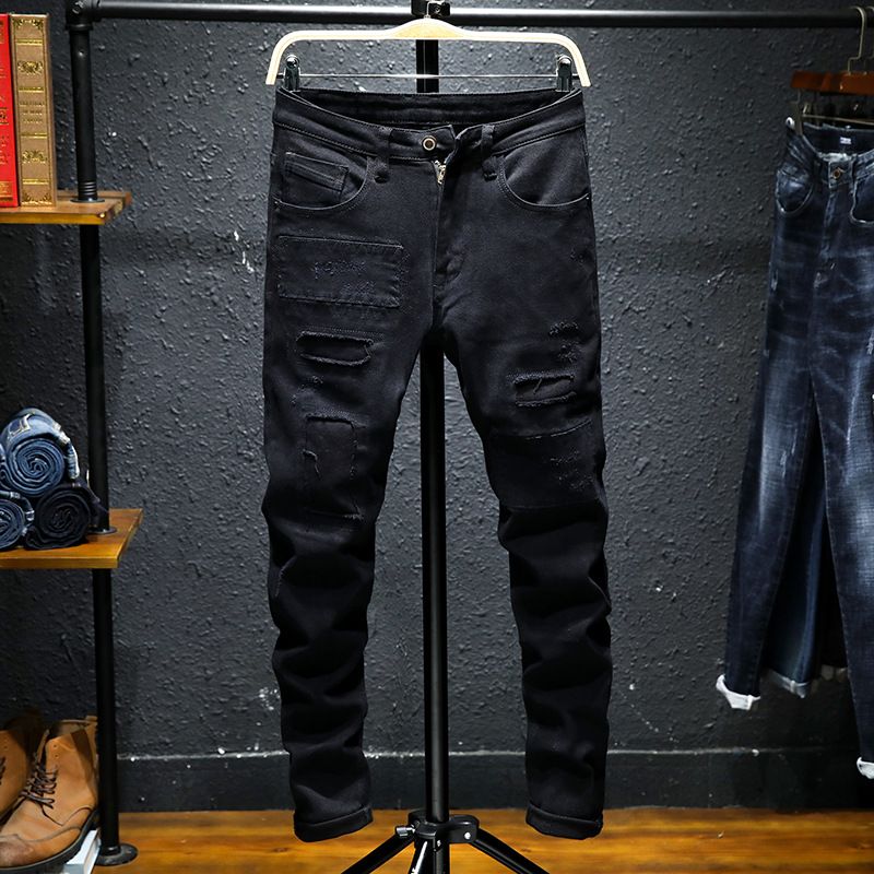 Abbigliamento Uomo 2024inverno uomo jeans strappati slim fit elasticizzati moda giovanile pantaloni a vita media piedi piccoli_voghion.com