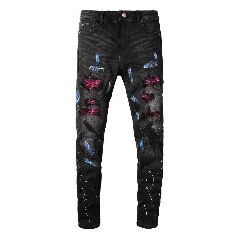 Jean homme marque tendance trou de peinture Patch jean homme coupe_voghion.com