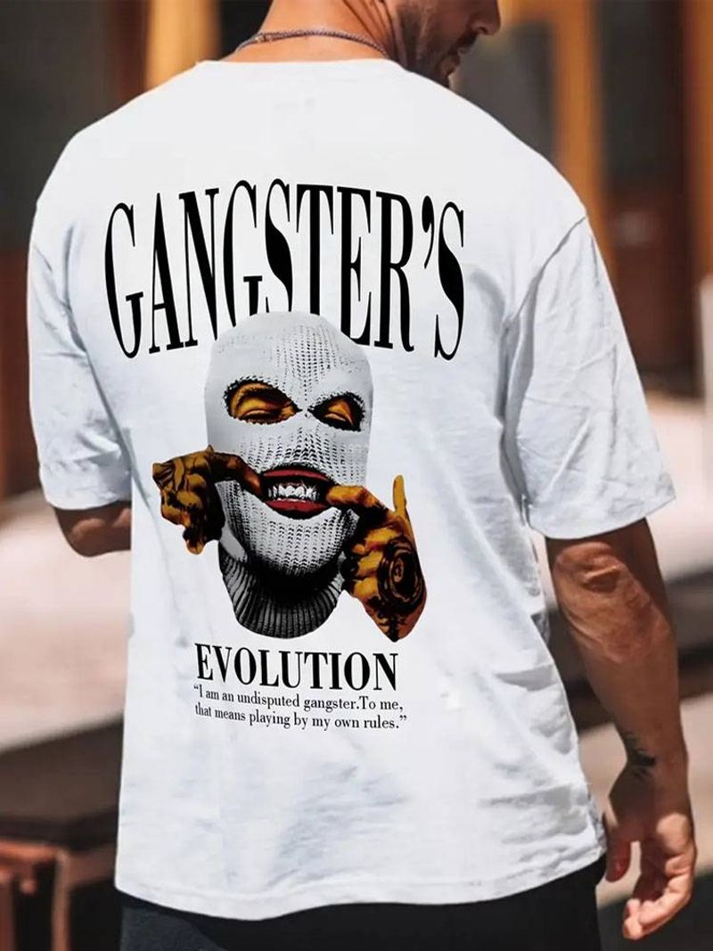 Gangster Print Comfortabele Korte Mouwen, Met Nieuw Herenmode Patroon Bedrukking, Geschikt Voor Thuis Dagelijkse Vrije Tijd Buitenactiviteiten 240g Katoen_voghion.com