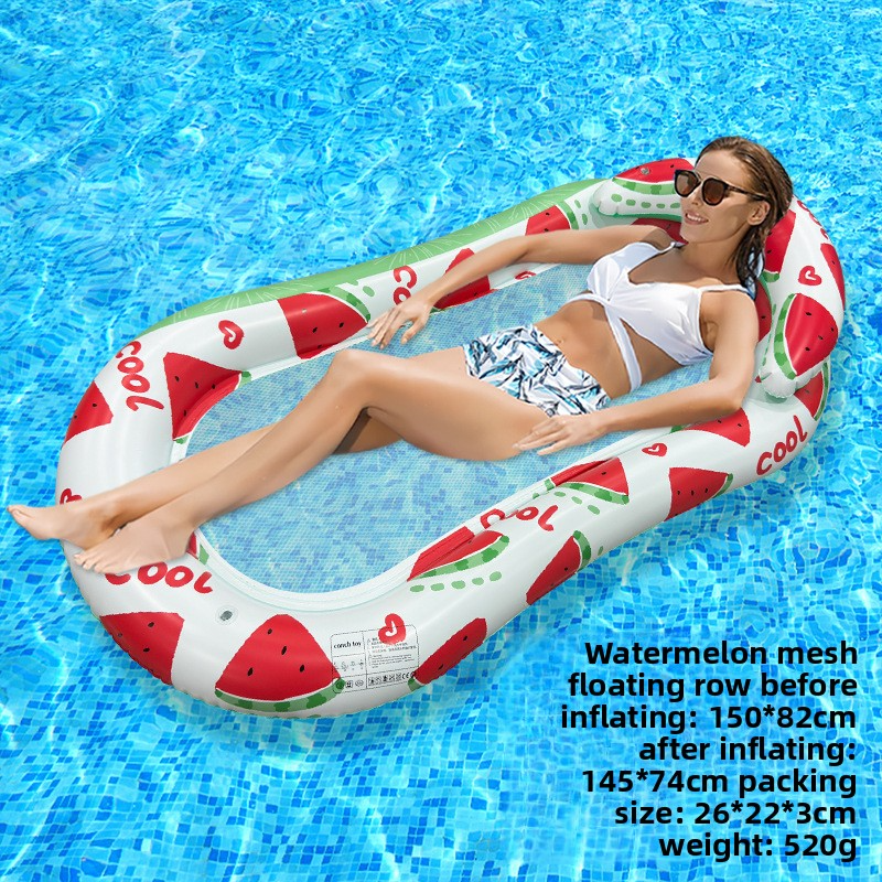 Eco-Friendly Inflatable Floating Lounge Chair With Mesh Seat & Headrest - Thickened Single Pool Float (Watermelon Design Quick-Dry & Portable)​​_voghion.com