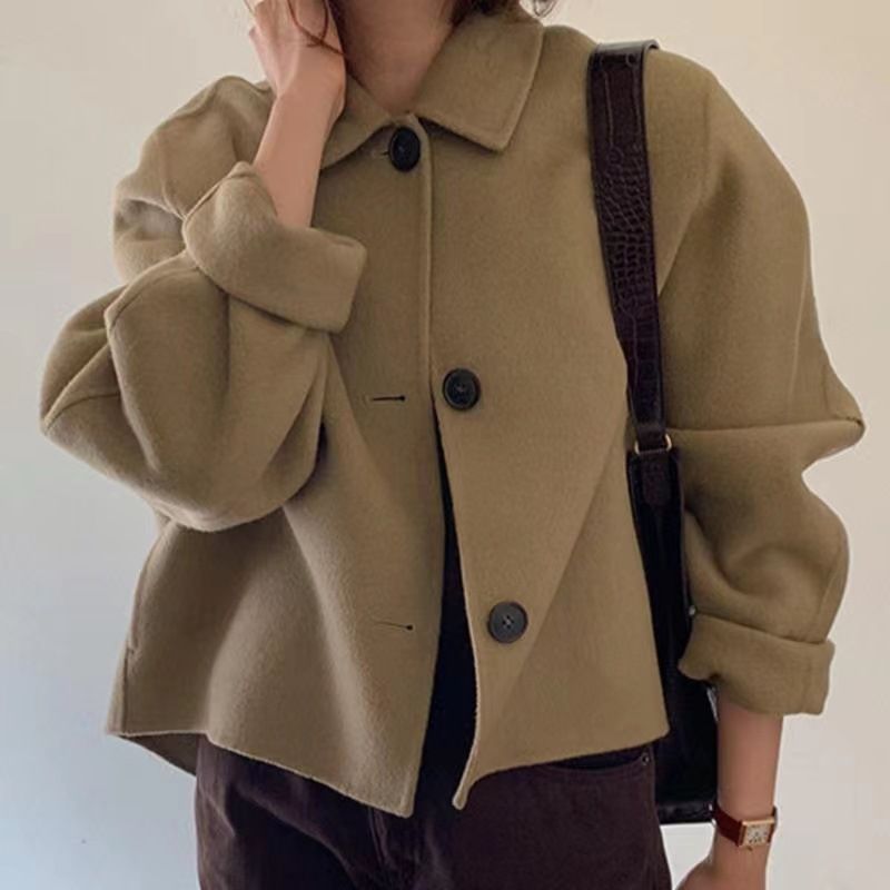 Women's Clothing autumn and winter niche retro lapel leisure loose puff sleeve small woolen short coat cardigan female_voghion.com