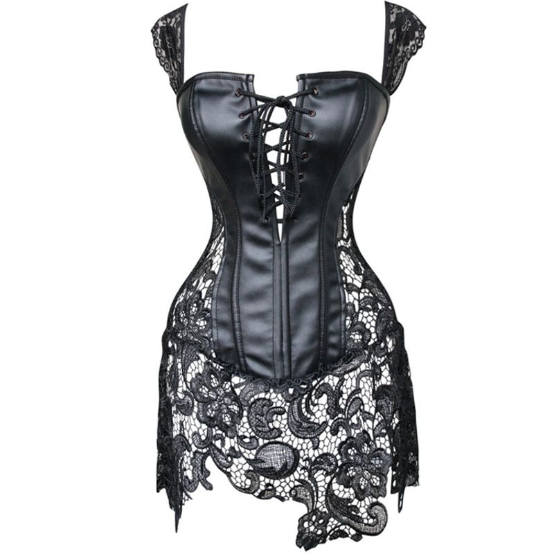 lace leather body shaper, one piece palace corset_voghion.com