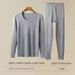 100% Men's Thermal Underwear Set, Thin Round Neck Full Cotton Top Bottom, Warm And Comfortable For Autumn_voghion.com