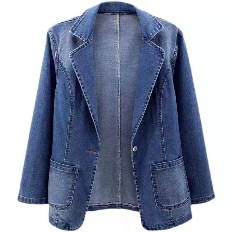 ​​Damen Slim Fit Denim Blazer Jacke Single Button Open Front Casual Elegant Bürokleidung_voghion.com