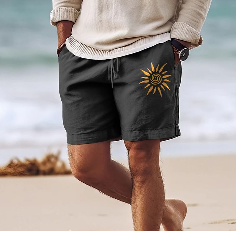 [CoastalBreeze] Short de plage pour homme – Taille élastique imprimée | Short de vacances à séchage rapide_voghion.com