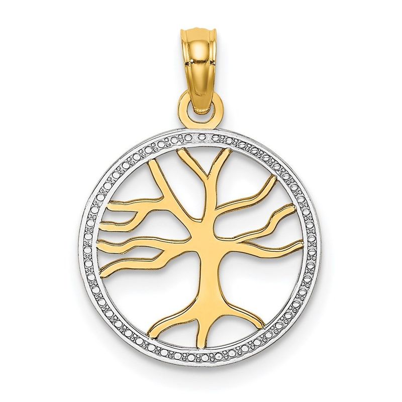 14k W/Rhodium Tree Of Life In Round Frame Charm_voghion.com