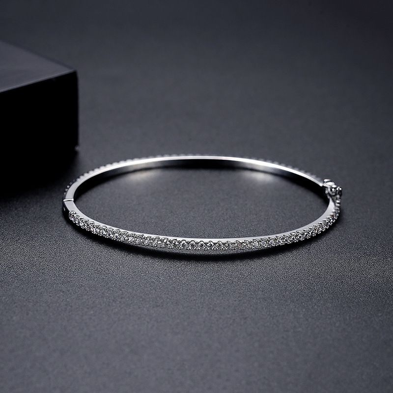 Women's Jewelry – Single Row Zirconia Bangle, Elegant Copper Micro-Pave Bracelet, Minimalist And Versatile Boho Chic Design_voghion.com