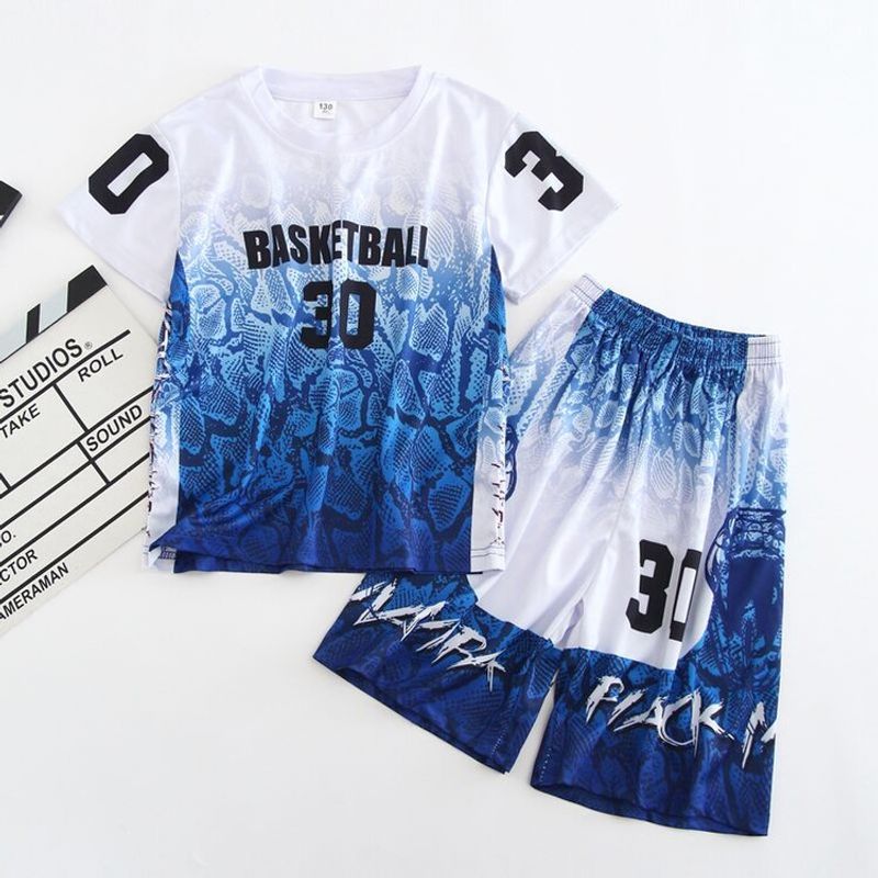 Tween Boy Letter 30 T-shirt met opdruk en korte broek. Tweedelig, modieus sportpak, geschikt voor sport en vrijetijdskleding._voghion.com
