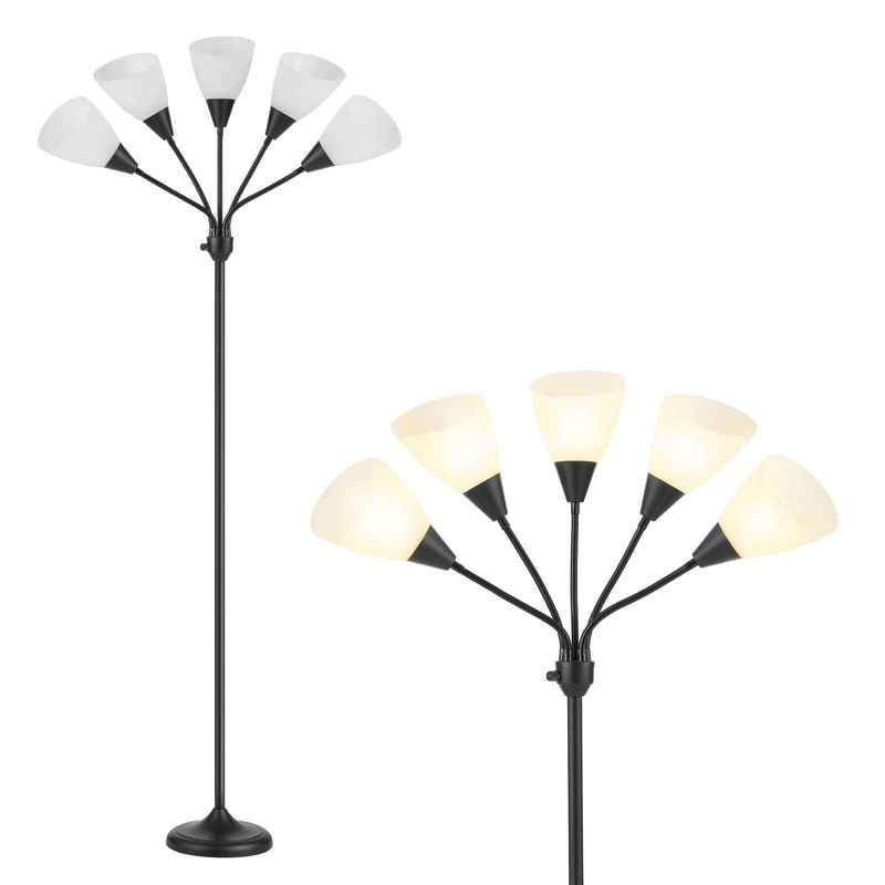 Medusa Floor Lamps Standing Lamps 5 Heads Adjustable Reading Light Large Shade Use E26 A19 Bulb Floor Lamps For Living Room Bedroom (Black)_voghion.com
