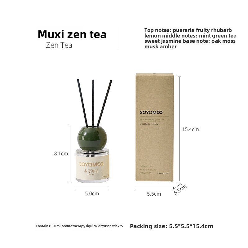 Vlamloze rietverspreiderset, 50 ml aromatherapiedecoratie voor thuis en op kantoor, langdurige geur, elegante glazen fles met natuurlijke rotanstokjes_voghion.com