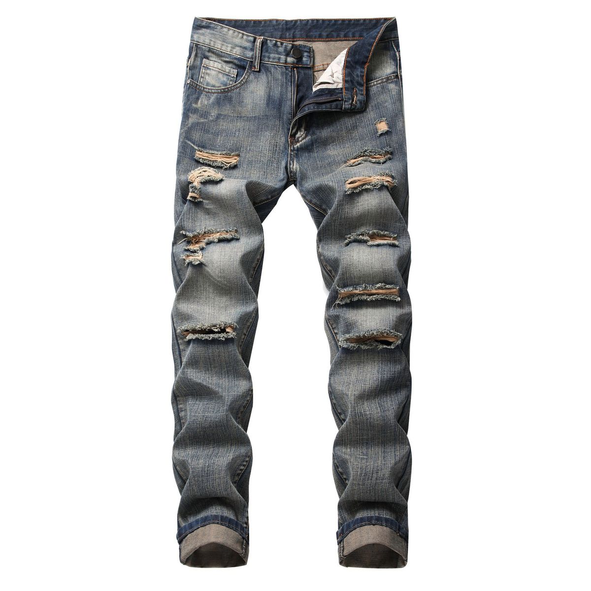 Moška oblačila Moške raztrgane ravne oprijete kavbojke brez raztegljivosti, večbarvne raztrgane moške hlače North_voghion.com