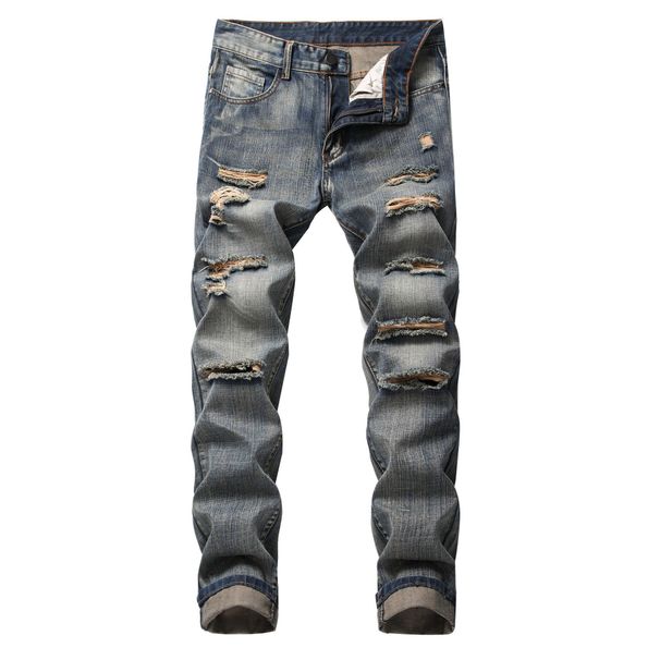 Moška oblačila Moške raztrgane ravne oprijete kavbojke brez raztegljivosti, večbarvne raztrgane moške hlače North_voghion.com