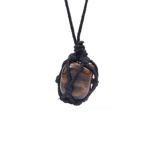 Collana fatta a mano con sacchetto di rete di cristallo - Ciondolo in pietra naturale da 2 pollici con corda regolabile da 18 a 22 pollici, gioiello curativo retrò boho per energia positiva_voghion.com