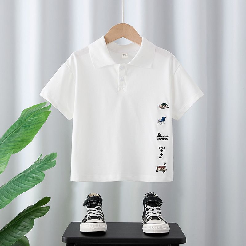 Mother & Kids Children's 2025 Summer New POLO Shirt Embroidered Outdoor Theme Boy Baby Short Sleeved T Shirt Thin Breathable And Comfortable_voghion.com