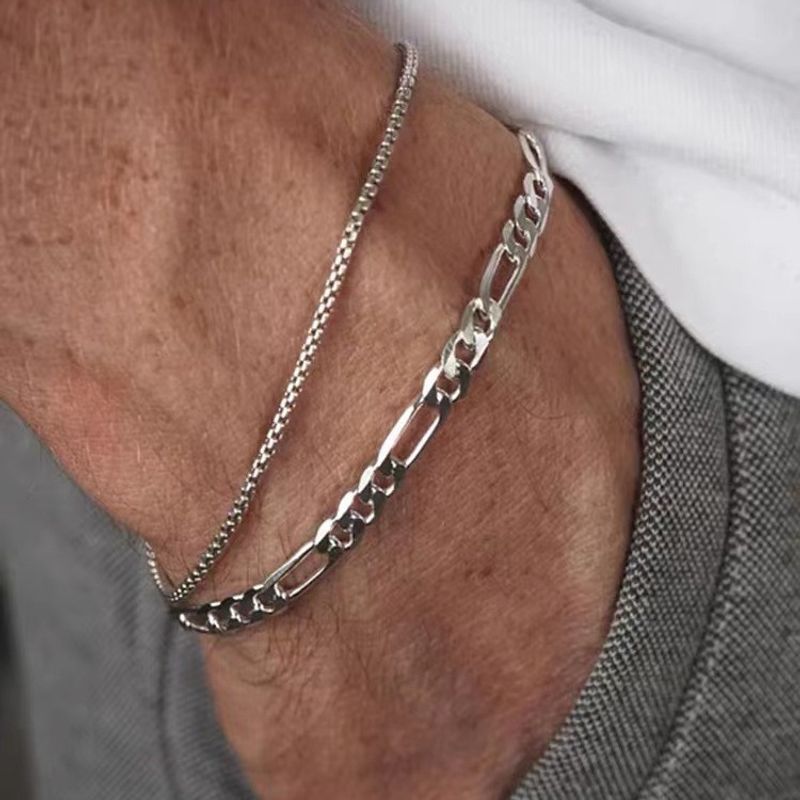 Ins Style Simple Double Layer Stacked Stainless Steel Chain For Men Sweet Cool Versatile Rust-Free Hip-Hop Bracelet_voghion.com