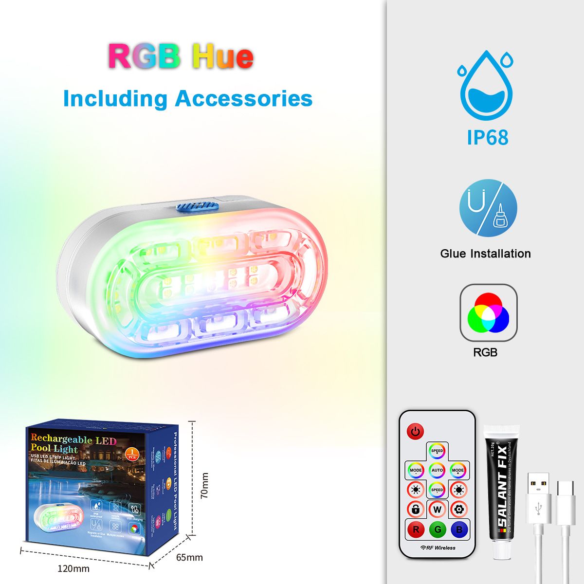 Waterproof Magnetic Pool Light RGB Atmosphere Charging Pool Light Remote Control LED Underwater Light_voghion.com