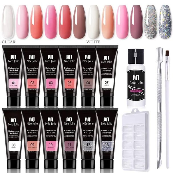 15ml Nail Extension Gel Set - With Nail Forms & Double-Head Brush | UV-Cured Crystal Extension Gel Kit_voghion.com